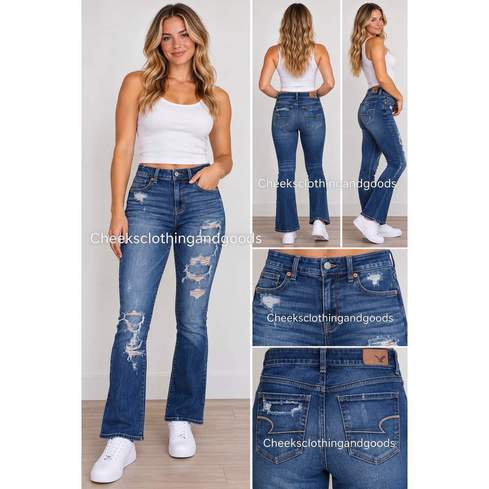 American Eagle Kick Boot Distressed Dark Wash Jeans Womens 6 Regular Mid Rise